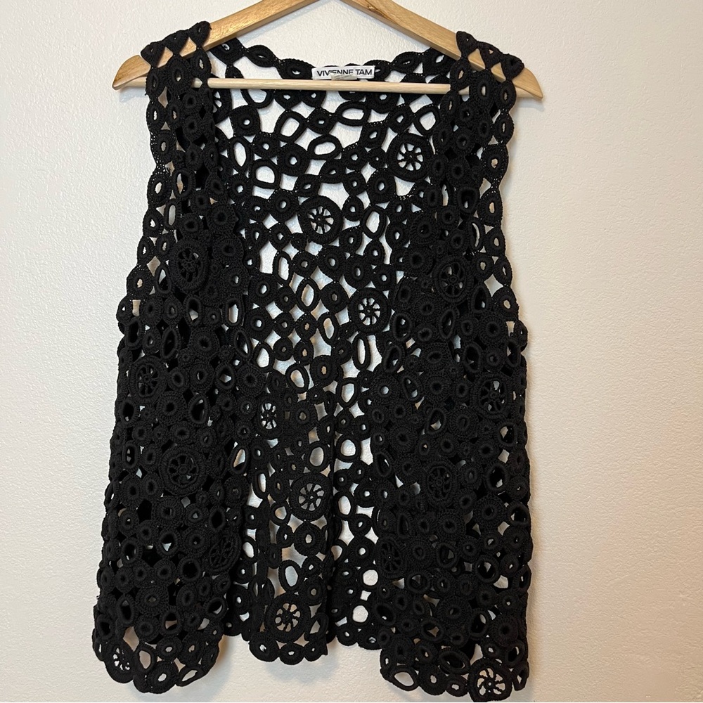 Vivienne Tam Vest Womens Size 1 Crochet Boho Vintage 90s Designer Witchy Grunge